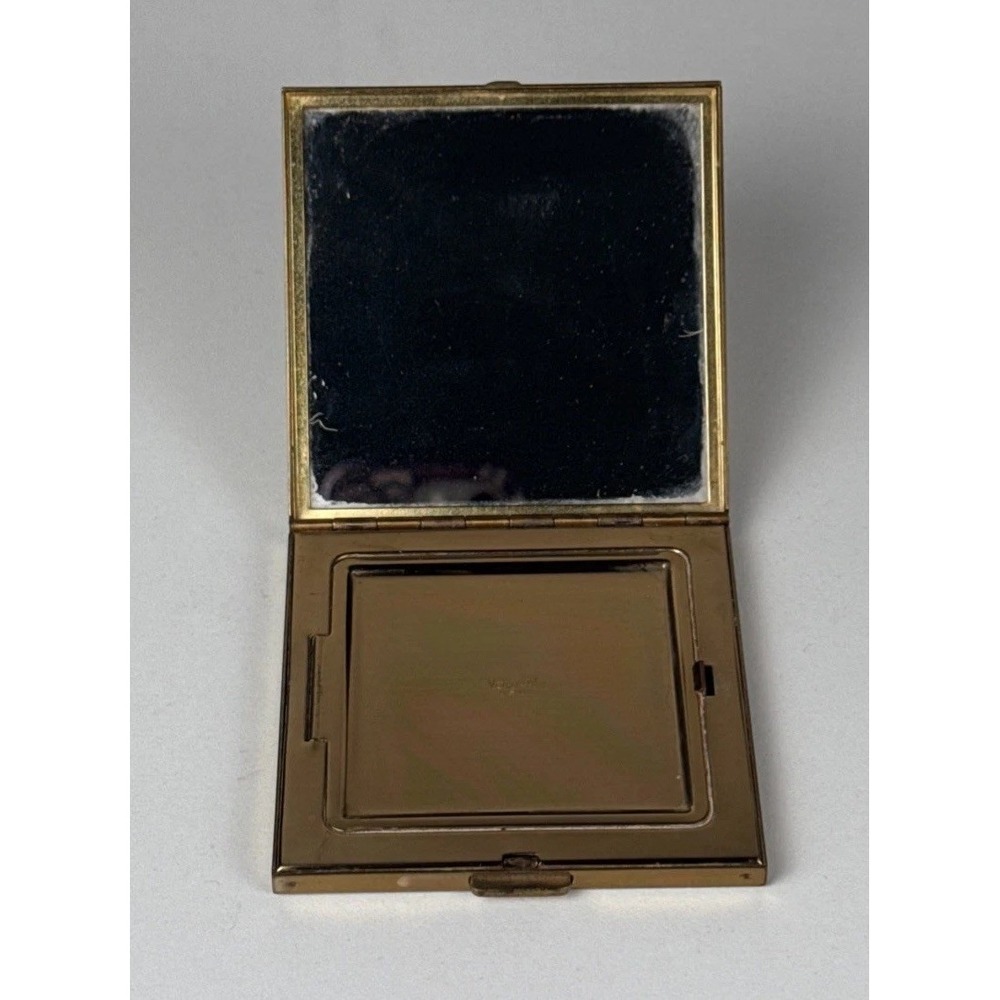Vintage Mid-Century Volupte Gold‎ Tone Powder Compact Initials ES Etched Border - Picture 3 of 5